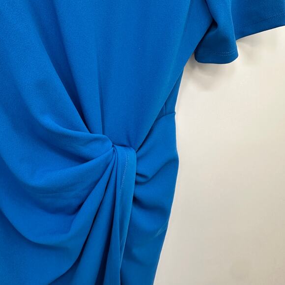TAHARI ASL Blue Stretch Crepe Side Knot Short Sleeve Knee-Length Dress // 8 - Picture 5 of 12